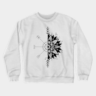 Viking Compass with Flower Design [Black] Crewneck Sweatshirt